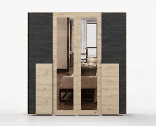 Armoire penderie 2 m à portes battantes | 4 portes, 14 compartiments | Apuseni 01 | Artisan/pin | 208 x 200 x 65 cm | Grand espace de rangement