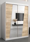 Armoire portes coulissantes avec miroir | Blanc mat & Chêne Sonoma | 200 x 150 x 62 cm | Guajara 03