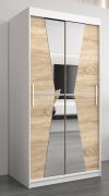 Armoire à portes coulissantes avec miroir Naranco 01 | Blanc mat & chêne Sonoma | 200 x 100 x 62 cm