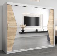 Armoire à portes coulissantes Naranco 06 avec miroir | Blanc mat & chêne Sonoma | 200 x 250 x 62 cm