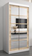 Armoire penderie coulissante Aizkorri 01B avec miroir | Blanc mat & chêne Sonoma | 200 x 100 x 62 cm