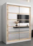 Armoire à portes coulissantes avec miroir Aizkorri 03B | Blanc mat & chêne Sonoma | 200 x 150 x 62 cm