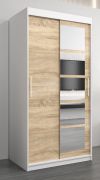 Penderie portes coulissantes Aizkorri 01A avec miroir | Blanc mat & Chêne Sonoma | 200 x 100 x 62 cm