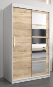 Armoire à portes coulissantes Aizkorri 02A avec miroir | Blanc mat & chêne Sonoma | 200 x 120 x 62 cm