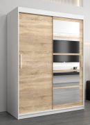 Armoire à portes coulissantes avec miroir Aizkorri 03A | Blanc mat & chêne Sonoma | 200 x 150 x 62 cm