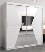Armoire à portes coulissantes / Penderie Naranco 05 avec miroir, Couleur : Blanc mat - Dimensions : 200 x 200 x 62 cm ( H x L x P )