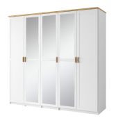 Armoire penderie Dodoni 02 | Blanc & Chêne | 216 x 226 x 59 cm | Portes battantes et miroirs