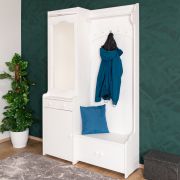 Vestiaire blanc avec miroir | Pin massif | 200 x 125 x 41 cm | 2 tiroirs, 6 compartiments, 5 crochets, éclairage inclus