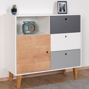 Commode chambre ado Syrina 08 | Blanc, gris & chêne | 96 x 103 x 45 cm | Design moderne
