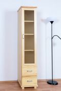 Vitrine en pin massif naturel Columba 03, stable et moderne, 195 x 40 x 50 cm, avec 4 compartiments et 2 tiroirs spacieux
