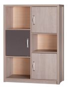 Commode moderne Tobias 05 | 3 portes, 6 compartiments | 124 x 90 x 40 cm | Finition bois brun/gris