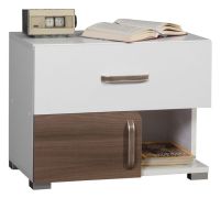 Table de chevet Bulolo 15 | Blanc & Noyer | 47 x 60 x 38 cm | 2 tiroirs spacieux | Design moderne
