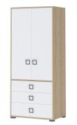 Armoire à portes battantes / armoire 13, couleur : hêtre / blanc - 198 x 84 x 56 cm (h x l x p)