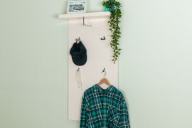 Porte-manteau mural Siusega 03 crème | 116 x 60 x 22 cm | 4 crochets, étagère pratique