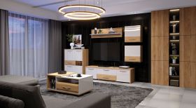 Salon complet 6 pièces J Gataivai | Beige brillant & Noyer | Design moderne, LED, Soft-Close