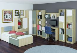 Chambre de jeunes complète - Set C Greeley, 16 pièces, couleur : hêtre / blanc / gris platine
