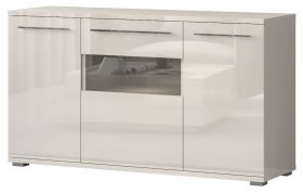 Commode Garim 3 portes beige brillant | Design contemporain | 85 x 150 x 45 cm