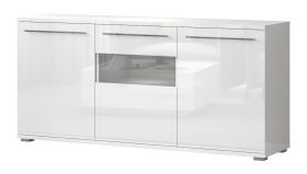 Commode Garim 8 blanc brillant | 3 portes, 3 étagères, LED | 85 x 180 x 45 cm