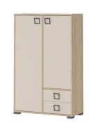 Commode chambre enfant Benjamin 27 | 2 portes, 2 tiroirs, 5 étagères | Hêtre/Crème | 134 x 86 x 37 cm