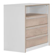 Commode Cerdanyola 09 | Chêne / Blanc | 91 x 100 x 50 cm | 3 tiroirs | Design moderne