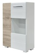 Commode Colmenar 01 | Chêne gris / Blanc brillant | 103 x 65 x 32 cm | Design moderne