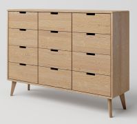 Commode Aurornis 41 en chêne massif naturel | 12 tiroirs | 104 x 142 x 40 cm