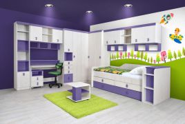 Chambre d'enfant complète - Ensemble D Luis, 16 pièces, couleur : chêne blanc / violet