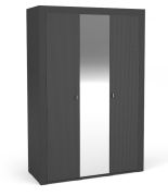 Armoire Barbe 05 avec miroir | 7 compartiments, penderie | Noir mat & or | 206 x 137 x 56 cm | Finition haut de gamme