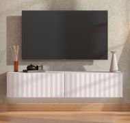 Meuble TV / Meuble TV avec fonction « push-to-open » Grocka 02, Couleur : Blanc / Blanc mat, deux portes basculantes, ABS, dimensions : 32 x 154 x 42 cm, pour le salon