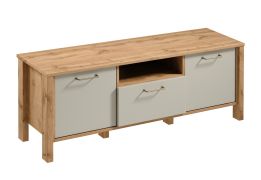 Meuble TV Braianik 12 en Chêne Wotan / Beige, Pieds : 36 mm, Poignée en métal, 1 compartiment de rangement, 2 portes, 2 compartiments, 1 tiroir, 49 x 138 x 40 cm