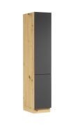 Armoire de cuisine / 40 x 57,8 x 211,9 cm / 2 portes / Système « Push-to-Open » / Face sans poignée / Chêne Artisan / Gris / Matterhorn 22 / 5 compartiments