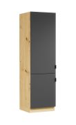 Armoire encastrable pour réfrigérateur / 2 portes / Chêne Artisan / Gris / 60 x 57,8 x 211,9 cm / Ouverture par simple pression / 2 Poignées métalliques / Bords protégés par de l'ABS / Matterhorn 21