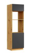 Armoire de cuisine / 2 portes / Chêne Artisan / Gris / 60 x 57,6 x 211,9 cm / Face sans poignée / Matterhorn 32 / 5 compartiments / Ouverture par pression