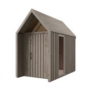 Abri de jardin à toit en pente / Fenêtre triangulaire / Gris-beige / Dimensions extérieures : 162,4 x 207,7 cm / Surface au sol : 4,50 m² / Style scandinave / Malmö 11