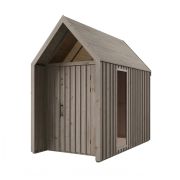 Abri de jardin / Fenêtre triangulaire / Gris-beige / Surface au sol : 4,64 m² / Style scandinave / Toit à deux versants / Dimensions extérieures : 162,4 x 285,7 cm / Malmö 15
