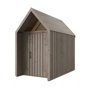 Abri de jardin de style scandinave / Fenêtres triangulaires / Dimensions extérieures : 162,4 x 285,7 cm / Gris-beige / Surface au sol : 4,64 m² / Toit à deux versants / Malmö 16