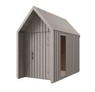 Abri de jardin avec fenêtre en verre de sécurité / Gris-marron / 162,4 x 207,7 cm / Surface au sol : 4,50 m² / Style scandinave / Toit en pente / Bois d'épicéa / Malmö 18