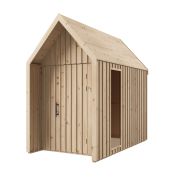 Abri de jardin en épicéa massif | 1 fenêtre | Finition naturelle | Surface au sol : 4,64 m² | Style scandinave | Toit à deux versants | Dimensions extérieures : 162,4 x 285,7 cm | Malmö 30