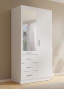 Armoire / 3 tiroirs / Couleur : Blanc / 1 porte battante / 1 porte miroir / 1 tringle à vêtements / Dimensions : 101 x 58 x 200,5 cm / Armoire à portes battantes / Design moderne
