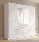 Armoire / 3 tiroirs / Couleur : Blanc / 2 portes battantes / 2 portes miroir / 1 tringle à vêtements / Dimensions : 200 x 58 x 200,5 cm / Armoire à portes battantes / Pour chambre à coucher