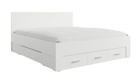 Lit double / Suffisamment d'espace de rangement / Couleur : Blanc / Surface de couchage : 180 x 200 cm / 5 tiroirs / Intemporel et moderne / Poignées : Métal / Pour chambre à coucher