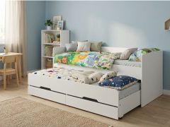 Lit gigogne pour enfant / Adolescent / Blanc / Surface de couchage : 90 x 200 cm / 2 tiroirs / 203,2 x 94,2 x 82,5 cm / Façade sans poignées / Heraklion 01
