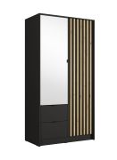Armoire à portes battantes / Penderie à lamelles / 101,7 x 54,5 x 200,5 cm / 2 tiroirs / Grand miroir / 1 tringle à vêtements / 5 compartiments / Poignées en métal / Iraklio 02