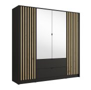 Armoire à 2 portes miroir / 200 x 54,5 x 200,5 cm / 2 tiroirs / 10 compartiments / 4 portes battantes / Poignées métalliques / 1 tringle à vêtements / Iraklio 06 / Lamelles