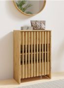 Commode / Façade à lamelles / Couleur : Chêne Artisan / 2 portes battantes / Commode ouverte / 4 compartiments / Dimensions : 60 x 34 x 87 cm / Pour le hall d'entrée ou le salon