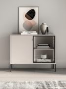 Commode / Petite / Cachemire / 1 porte en verre avec cadre en aluminium / 4 compartiments / Éclairage LED inclus / Fonction push-to-open / 107 x 40 x 86 cm / Pieds : métal