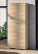 Armoire à dossiers / Couleur : Chêne Lindberg / 2 portes battantes / Système de fermeture Soft-Close / 5 compartiments / Portes verrouillables / 79 x 34 x 203 cm / Pour le bureau et le télétravail