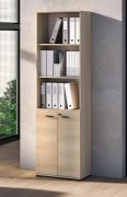 Étagère / Couleur : Chêne Lindberg / 2 portes battantes / Système de fermeture Soft-Close / 5 compartiments / Portes verrouillables / 60 x 34 x 203 cm / Pour le bureau et le télétravail