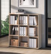 Étagère Uppsala 06 / Couleur : Chêne Lindberg / Grand espace de rangement / 9 compartiments / 120 x 34 x 123 cm / Pour le bureau et le télétravail / Design moderne / Chants en ABS / Pieds : Noirs