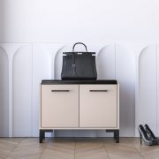 Banc avec rangement / Meuble à chaussures Creola 03 / Couleur : Cachemire / Dimensions : 70 x 34 x 54 cm / Poignées : Plastique / 2 portes / Assise en velours, Noir